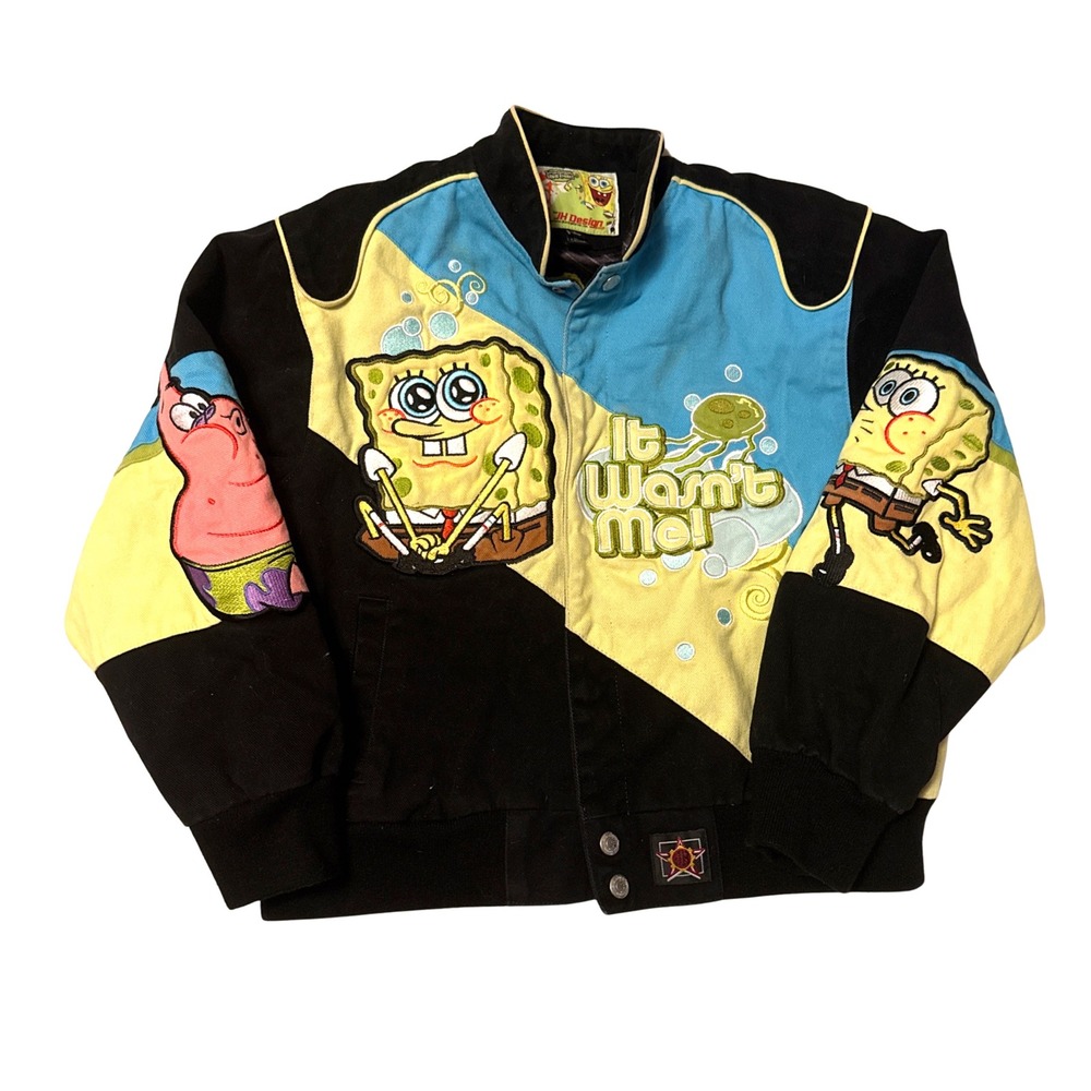 JH Design SpongeBob SquarePants Racing Bomber Jacket Kids Large 14/16 Black Blue
